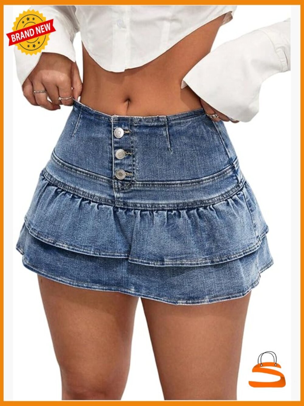 Tiered Ruffle Denim Skorts Y2k Button Front Mini Skirt Shorts High Rise